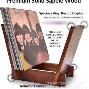 Retro wooden <b>record</b> <b>stand</b> desktop organizer, solid wood bookend storage - Product Image 3