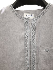 <b>Men's</b> Viscose <b>Thobe</b> Short Sleeve Neck Embroidered Ankle Length Loose Fit Casual Daily Wear Middle East Style Summer Vintage - Product Image 5