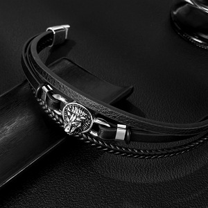 Pulsera de cuero de moda europea y americana transfronteriza para hombres, cabeza de tigre de estilo punk individual de acero de titanio - Product Image 3