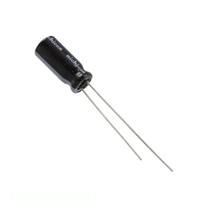 Distribuidor Autorizado UHV1C101MDD1TA Condensador de Aluminio de 100 uF, 20%, 16V, Tipo RADIAL TH, Montaje a través de Orificio - Product Image 1