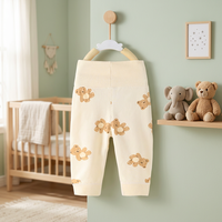 Pantalon Harem long à taille haute sans couture, doux et respirant, imprimé de motifs de dessins animés pour bébé, 100% coton interlock, pantalon pour nouveau-né
