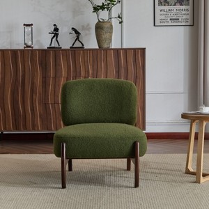 Fauteuil lounge élégant en bouclette avec revêtement en PU souple, structure en bois massif, confortable pour salle à manger, hôtel, salon, chambre, bureau - Product Image 4