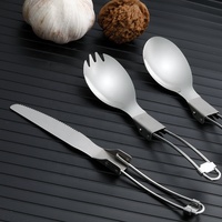 Accessoires d'extérieur Titane Utilitaire Couverts 4 PCS Set Ultra Léger Pliable Couteau Fourchette Cuillère Spork Couverts Camping Utensi