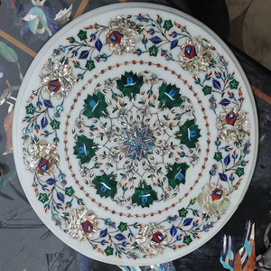 High Quality White Marble <b>Table</b> with Beautiful Floral Art Design Elegant Dining Furniture for Luxury Home Living Room Kitchen - Product Image 1