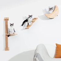 Offres Spéciales bois arbre chat étagères murales ensemble chat lune hamac et chat mur plate-forme meubles pour l'escalade