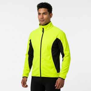 Chaqueta de Ciclismo Deportiva SPRINT SPORTS con Logotipo Personalizado Sublimado, Manga Larga, Color Amarillo Neón con Paneles Negros, Cierre Frontal Completo - Product Image 1