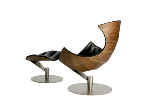 Walnussholz-Loungesessel mit Fußhocker aus Kunstleder Wohnzimmermöbel Hummersessel Sofa - Product Image 5