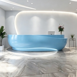 Mostrador de Recepción Curvo de Madera, Personalizado para Centros Comerciales, Aeropuertos, Villas, Clubes, Muebles Comerciales para Interiores - Product Image 3