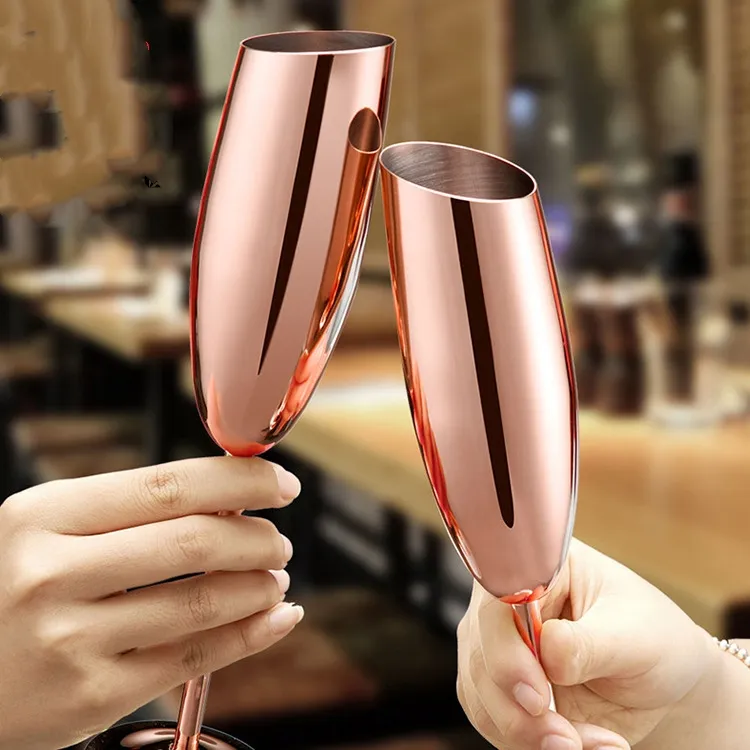 Paslanmaz çelik şampanya kupa Tall cam yaratıcı kokteyl kupa Bar lale kupa puro şarap bardağı