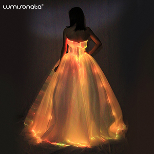 La vendita calda ha condotto luminoso in fibra ottica glowing light up delle donne <span class=keywords><strong>abito</strong></span> da sposa <span class=keywords><strong>abito</strong></span> da sposa - Product Image 3