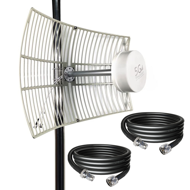 Outdoor Mimo Antenna V9 Feedhorn 5G 4G 698-6000MHz 30dBi Dual Polarized Grid Parabolic Antenna LMR400 Cable for Wifi Router CPE