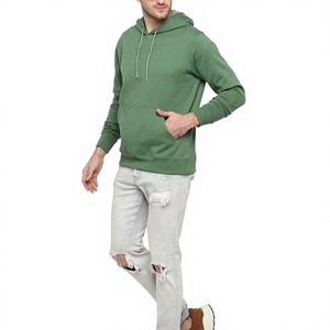 เสื้อฮู้ดสีเขียวสำหรับผู้ชาย ทรงปกติ สวมใส่สบายๆ สำหรับฤดูใบไม้ร่วง สีพื้น มีกระเป๋า ดีไซน์ผ้าฝ้ายเฟรนช์เทอร์รี่ถัก - Product Image 1