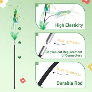 Set di ricariche per bacchette teaser per gatti con insetti realistici, ali iridescenti e piume naturali, durevoli, per prolungare la durata della bacchetta a spirale - Product Image 4