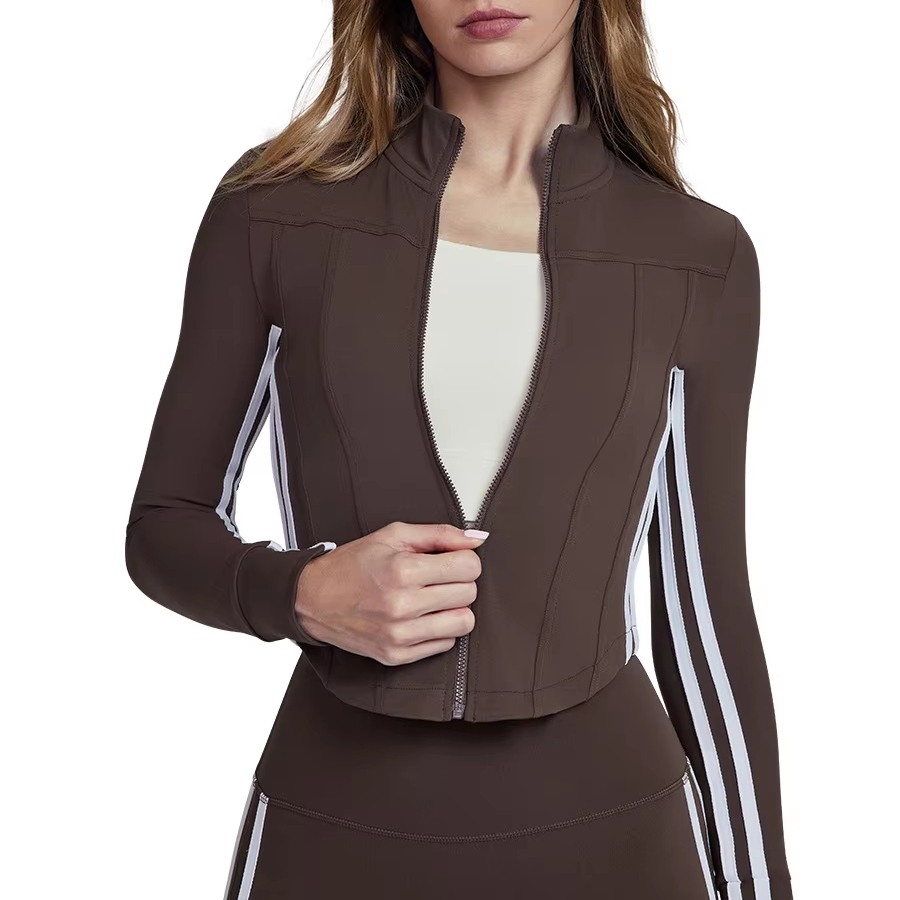 Yoga Crop Top Long Sleeve Women's Running Fitness Jackets Women's Standing Collar Sports Yoga Tight Tops