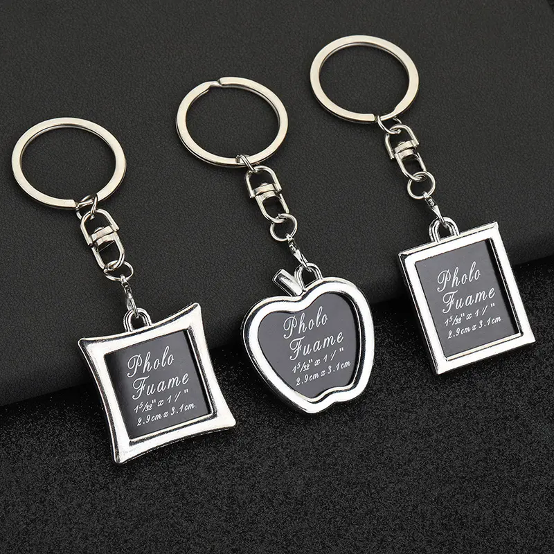 creative penda love key chain photo frame couple key chain square personalized photo zinc alloy metal key chains