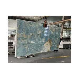 Полированный отточенный Камень Синий Оникс Мраморная Плита фон стены столешница напольная плитка дизайн