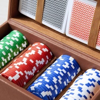 Ensemble de jetons de poker de luxe de haute qualité en cuir PU marron personnalisé, portable, pour le voyage, avec étui
