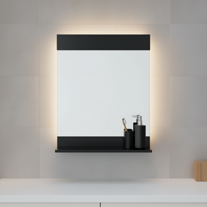 Espejo de Baño Berg con Estante, 23.6x4.7x27.6 Pulgadas, Acabado Negro, Marco de Madera Sólida, Diseño Rectangular Minimalista sin Marco - Product Image 2