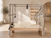 Mesin Pilates Cadillac Reformer Maple Kustom, Meja Trapeze Lengkap dengan Footbar Eksternal dan Box untuk Latihan di Studio