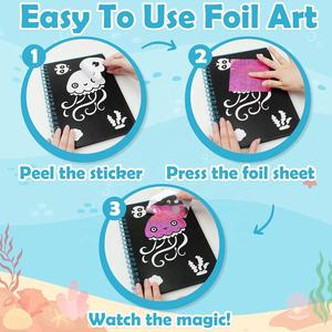 Livre d'autocollants artistiques magiques pour enfants 2-en-1 : <span class=keywords><strong>Kit</strong></span> de coloriage et de loisirs créatifs avec feuille d'aluminium, Ensemble d'activités créatives DIY de coloriage et de peinture artistique éblouissante avec feuille d'aluminium - Product Image 4