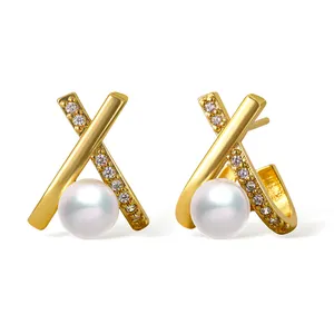 Kreuz 18 Karat vergoldete Ohrringe für Mädchen Shell Pearl Hanging Earring Sets für Frauen Fine Jewelry Accessoires Ohrringe Lieferanten