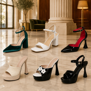 Sandalias de Tacón Alto con Correa en el Tobillo para Mujer, Diseño Bonito, Verano, Punta Cuadrada, Tacón de Bloque, Plataforma, Zapatos de Vestir, Colores Mezclados - Product Image 1