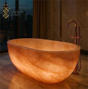 YUSHI Modern Boat Shape Naturstein Badewanne Luxuriöse durchscheinende Onyx Marmor freistehende Badewanne für Hotel Badezimmer - Product Image 4