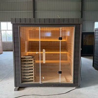 Sauna Exterior Moderna Personalizada de Vapor Seco con Construcción de Abeto y Tablero Carbonizado/WPC, Cabina de Jardín, Vestuario para Spa en el Patio Trasero