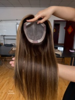 Topper de cheveux humains SHY, base mono, cheveux bruts, texture ondulée naturelle, léger, pour usage quotidien, OEM ODM