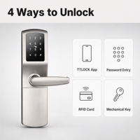 Serrure de porte intelligente pour hôtel TTlock, étanche IP65, en alliage d'aluminium ignifuge certifié UL, avec mot de passe