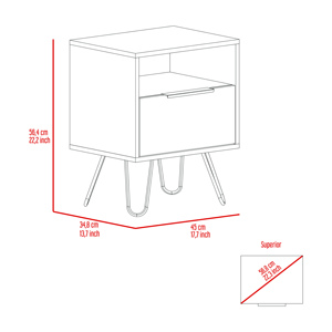 <b>Light</b> <b>Oak</b> 1-Shelf 1-Drawer Nightstand With Hairpin Legs For Bedroom Storage - Product Image 6