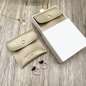 Custom Snap Gold <b>Leather</b> Jewelry Pouch with Button, Jewelry Pouch Packaging for Earring, Necklace, <b>Bracelet</b> - Product Image 5