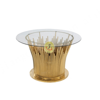 Table de mariage moderne et luxueuse pour hôtel, finition dorée, événements de restauration en plein air, construction en acier inoxydable