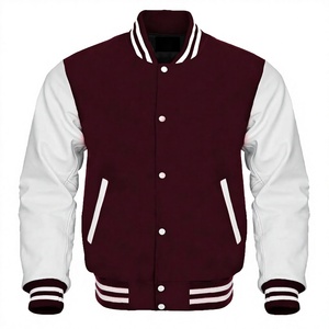 Veste universitaire pour homme, couleur marron et blanc, coupe classique, col rabattu, boutons sur le devant, style décontracté, style universitaire, veste de baseball - Product Image 1