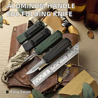 Vente directe usine Couteau scalpel pliant en acier inoxydable D2 avec manche en aluminium, couteau de camping EDC, auto-défense, DIY, OEM, garantie 1 an, 10 exemplaires