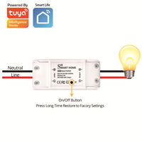 Contrôleur de disjoncteur/interrupteur LED Wi-Fi intelligent pour la maison, télécommande sans fil compatible avec l'application Tuya, 10A 240V Max, tension maximale 220V Max