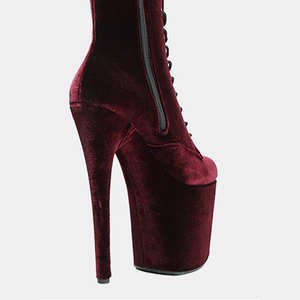 Claret nhung sexy kỳ lạ cực khiêu vũ giày vũ nữ Thoát y nền tảng mắt cá chân khởi động hộp đêm giai đoạn mô hình hiển thị gót - Product Image 3