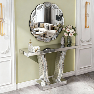 <b>Silver</b> Crush Diamond Round Wall <b>Mirror</b> 31.5 Inch Wave Frame Decorative <b>Mirror</b> for Living Room Bathroom Bedroom Hallway - Product Image 2