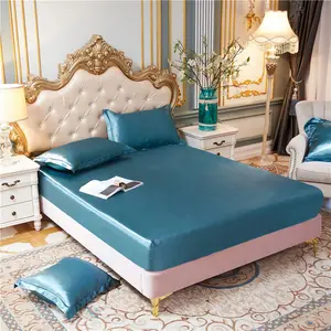 Juego de sábanas de satén sedoso para el hogar, ropa de cama de satén, tamaño Queen, tamaño grande, Color puro, 3 unidades