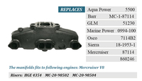Collecteur d'échappement pour moteur marin Mercry 5.7 XME 87114 en fonte 305 5.0L 350 5.7L V8