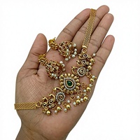 Parure de collier ras-du-cou de temple en alliage plaqué or, de qualité supérieure, ethnique traditionnelle, avec motif floral en zircon, style antique, pour mariage, fiançailles et fête