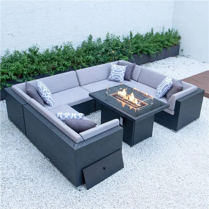 Patio Furniture Set Outdoor Wicker Rattan Garden Furniture Sofa Set with Fire Pit Table