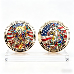 Pièce de monnaie commémorative style vitrail 250e anniversaire Wholesale America, pièce de monnaie de défi 3D colorée à l'effigie d'un aigle et d'un cheval, pièce de collection - Product Image 2