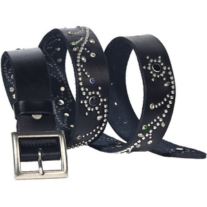 Cinturón de Estilo Americano con Remaches Florales Personalizados para Hombre y Mujer, con Diamantes Incrustados, Estilo Punk, Resistente, de Cuero Vegetal y Aleación - Product Image 4