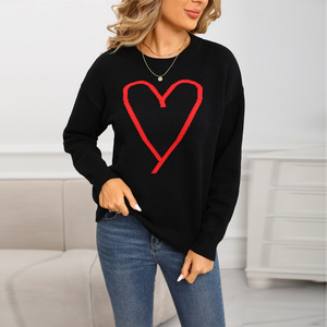 Nuovo Arrivo Autunno/Inverno 2026: Maglione Pullover Jacquard da <span class=keywords><strong>Donna</strong></span> con Motivo a Cuore Grande, Felpa Lavorata a Maglia - Product Image 3
