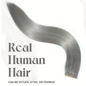 Extensiones de Cabello Humano Natural con Cutícula Intacta, Color Gris Lujoso, 100% Cabello Humano, Ultrafinas, Cabello Ruso, Doble Trama, Invisibles - Product Image 4