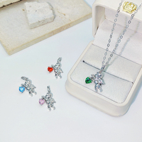 Charme en argent sterling 925 avec zircone, petit ange, 12 pierres de naissance, cœur, petit pendentif pour collier et bracelet