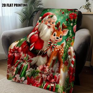 Christmas Santa Reindeer Snowflake Flannel Blanket Throw Blanket Nap Blanket Festive Winter Warm <b>Machine</b> Washable Fade Resistant - Product Image 6