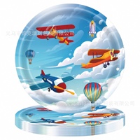 Ensemble de fournitures de fête jetables de haute qualité à thème avion de dessin animé, comprenant assiettes en papier, gobelets en papier, serviettes et nappe, très vendu