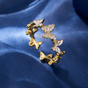 Butterfly Open Ring Gold Plated Pave Setting Enamel Insect Design Fashion Jewelry Gift For Women - Product Image 4